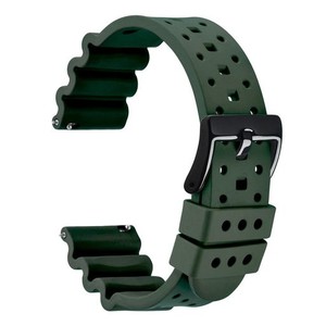 [WOCCI]フッ素ゴム時計ベルト20MM FKM高級腕時計シリコンバンド イージークリック付き グリーン/ブラックバックル