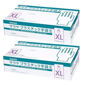 [サラヤ] 【まとめ買い】 使い捨て手袋 プラスチック手袋E 粉なし XLサイズ 100枚入 ×2個