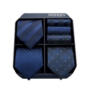 [HISDERN] ヒスデン ビジネス 紺 ネクタイ 3本セット おしゃれ 結婚式 青 ネクタイ チーフ メンズ フォーマル ねくたい 洗える ブランド 