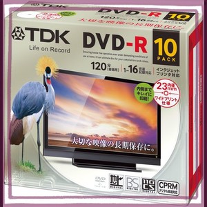 TDK 録画用DVD-R デジタル放送録画対応(CPRM) 1-16倍速 インクジェットプリンタ対応(ホワイト・ワイド) 10枚パック 5MMスリムケース DR12