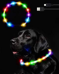 NAYOUKO 光る首輪 犬 LEDライト USB充電式 軽量 小型犬 中型犬 大型犬 ペット用品 視認距離400Mで夜間も安心 サイズ調節可能 (レインボー