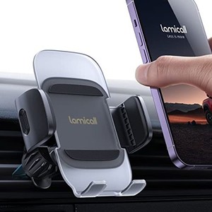 【金属製フック・片手操作】 車載 吹き出し口 スマホホルダー LAMICALL アクリル表面 メタル フック エアコン 吹き出し口 車載用 スマホ 