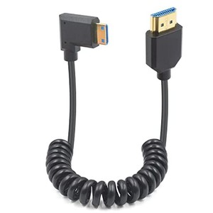 DUTTEK 8K MINI HDMI TO HDMI コイルケーブル 2.1規格 48GBPS 超薄型右L型直角ミニ HDMI オス HDMI オス ケーブル 双方向送信対応 プロジ