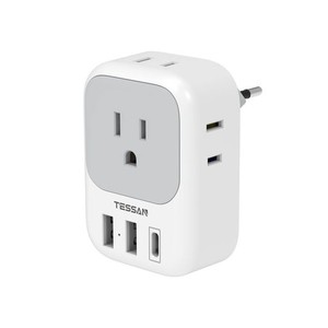 変換プラグ Cタイプ 海外旅行用 変換器 TESSAN コンセント変換プラグ USB-C付き 4個AC差込口 2個USB-Aポート 1個TYPE-Cポート 韓国 イタ