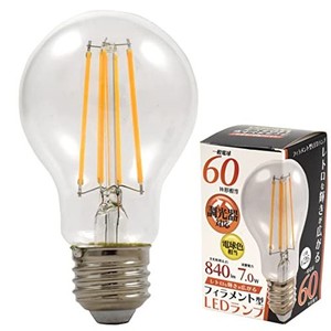 LED フィラメント型 エジソン電球 調光器対応 E26口金 電球色 60W形相当 LED電球 クリアガラス 【 一般電球型 】