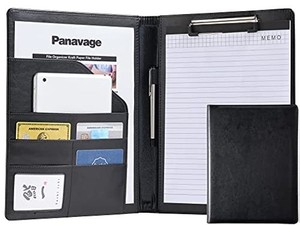 PANAVAGE バインダー A4 クリップボード PU クリップ ファイル 二つ折り 多機能 ペンホルダー ポケット付き 名刺入れ メモ帳付き 黒