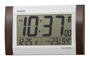 リズム(RHYTHM) シチズン 掛け時計 目覚まし時計 電波時計 デジタル R188 置き掛け兼用 カレンダー 温度 ・ 湿度 表示 茶 24.0×14.8×3.