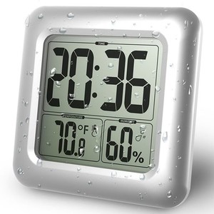 AINYPET 防水時計 デジタル温湿度計 防滴 大画面 シャワー時計 液晶 吸盤 壁掛け 置き時計 お風呂 防水クロック 時間表示 温度計 湿度計 