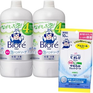 【医薬部外品】ビオレU 泡ハンドソープ シトラスの香り つめかえ用 770ML×2個 + ビオレU 除菌やわらかウェットシート 10枚入