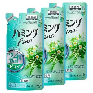 【まとめ買い】ハミングファイン 柔軟剤 リフレッシュグリーンの香り 詰替用 480ML×3個