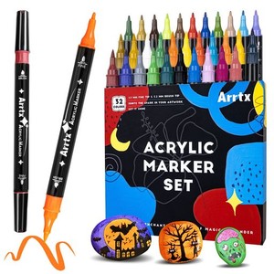 ARRTX アクリルマーカーペン アクリル絵の具 32色 水性ペン ペイントマーカー カラーペン柔らかい先 筆・細字 耐水性 プラ板、布、かばん