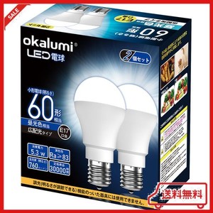 OKALUMI LED電球 E17口金 60W形 ミニクリプトン・ミニランプ形電球 昼光色 小形電球 広配光 調光不可 断熱材施工器具/密閉器具対応 2個セ