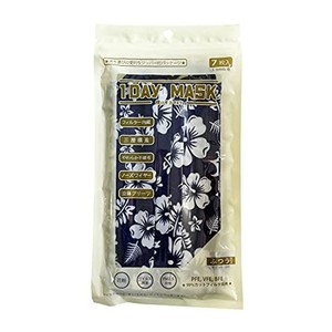 1DAY MASK ふつうサイズ HIBISCUS-NAVY 1袋7枚入 2袋セット 不織布マスク 柄マスク