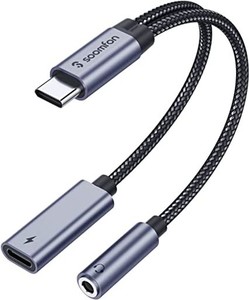 タイプC イヤホンジャック変換器 - SOOMFON 2-IN-1 USB C イヤホンジャック 60W PD急速充電 TYPE-C イヤホン 3.5MM 変換ケーブル USB DAC