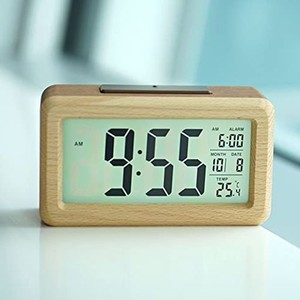 DEMI LOUS. めざまし時計 デジタル時計 起きれる おしゃれ インテリア 置き時計 木製 小さい 和風 見やすい液晶 ベッドサイドテーブル 温