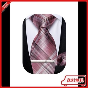 [DIBANGU] ネクタイ ライトピンク チェック柄 格子縞 ポケットチーフ タイピン 洗濯可能 入学式