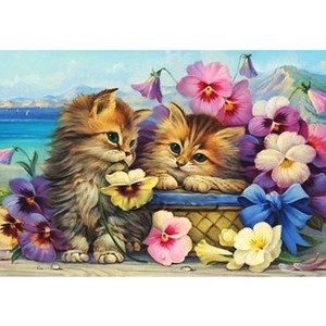 DIYクロスステッチキットダイヤモンド絵画5D塗装キット、素敵な猫の子猫の花WOWDECORフルドリルDIYダイヤモンドアートペイント数字油絵 (
