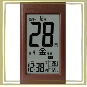 ADESSO(アデッソ) 日めくりカレンダー 革風 電波時計 デジタル 六曜 温度 湿度表示 置き掛け兼用 ダークブラウン FL-9254DBR