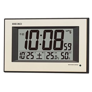 セイコー クロック掛け時計 自動点灯 電波 デジタル カレンダー 温度 湿度 表示 夜でも見える 薄金色 パール SQ438G