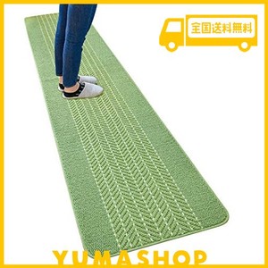 オカ(oka) 優踏生 洗いやすいキッチンマットヘリンボン 約60cm×270cm グリーン (すべらない 日本製 北欧)