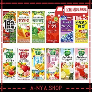 カゴメ・伊藤園　野菜生活・野菜ジュース　紙パック200ＭＬ　12種類　各1本　12本　（野菜生活6種類・野菜ジュース6種類）