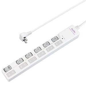 エルパ(ELPA) LEDランプスイッチ付タップ 電源タップ 延長コード 125V 6個口 2M WLS-LU620MB(W)