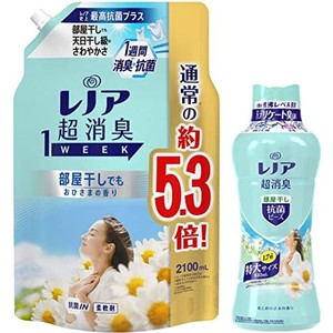 【まとめ買い】 【柔軟剤詰替+ビーズ本体セット】 レノア 超消臭 1WEEK 柔軟剤 部屋干し 花とおひさまの香り 詰め替え 2,100ML + 抗菌ビ