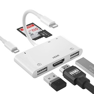 LIGHTN-ING HDMI+USB*2+SD/TF 変換アダプタ I-PHONE 用 HDMI変換ケーブル 1080P ビデオ再生 遅延なし ライト-ニング USB 3カメラアダプタ