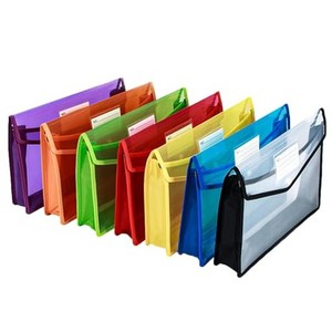 ボタン式ファイル袋 ファイルケース 7個セット 透明 オシャレ 可愛い 7色 大容量 プラスチック 防水 ァイルケース A4収納 書類整理