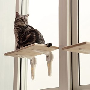FECA 猫窓用ベッド 猫窓用ハンモック 木枠付き猫用窓枠座り台 強力吸盤 取付簡単 日光浴 耐荷重12KGまでOK