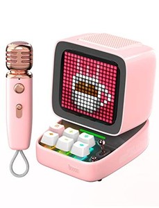 DIVOOM DITOO-MIC ワイヤレスBLUETOOTHスピーカー カラオケ自宅用/マイク/ドット絵 低音強化/USB-C接続/MICROSDカード/APP多機能操作（ピ