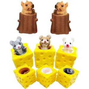 スクイーズ玩具フィジェットおもちゃ 5PCS 減圧グッズ プッシュポップ チーズに隠れたネズミおもちゃ スクイーズおもちゃ 高反発おもちゃ