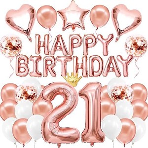 IYSOLL 誕生日 バルーン 21歳 バースデー 飾り付け 風船 セット 大きい 21 数字バルーン HAPPY BIRTHDAY ガーランド 誕生日パーティー ロ
