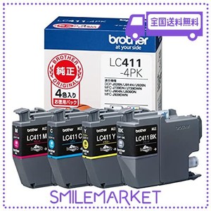 【ブラザー純正】インクカートリッジ4色パック(エコパッケージ) LC411-4PK-E 対応型番:DCP-J926N、MFC-J904N、MFC-J739DN、MFC-J939DN 他