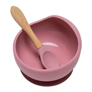 WOODEN TEETHER ベビー用食器 吸盤ボウル シリコン スプーン付き 赤ちゃん 滑り止め 離乳食セット こぼれ防止 ひっくり返し防止 電子レン