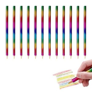 NALAINA カラフル 色鉛筆 セット【12本入り】4色芯 レインボー色鉛筆 多色 えんぴつ 多色鉛筆 着色 虹色 虹 かわいい 芸術 塗り絵 学生用