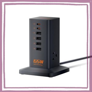 USB 充電器 合計65W 急速充電器 GAN採用 USB コンセント タップ タワー式 充電ステーション3AC差込口 4USB-A 2USB-C(PD対応 QC3.0 65W TY