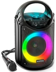 MASINGO BLUETOOTHカラオケ 2024年モデル マイク１本付属 ポータブルスピーカー PAシステム LEDライト プレゼント、ギフト、贈り物 ブレ