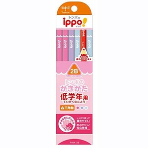 トンボ鉛筆 鉛筆 IPPO! 低学年用かきかたえんぴつ 2B 三角軸 プレーン PINK MP-SEPW04-2B