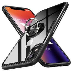 IPHONE XR ケース クリアケース リング付き 耐衝撃 背面強化ガラス スマホケース 米軍MIL規格 薄型 9H背面 スタンド機能 車載ホルダー 黄