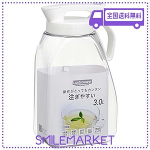 岩崎工業 ワンプッシュピッチャー 冷水筒 耐熱 縦横置き 3.0L ホワイト 幅17×奥行10.2×高さ29.8CM K-1289 WH 日本製