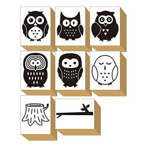 スタンプ かわいい おしゃれ ハンコ 木製 ゴム印 セット フクロウ OWL 切り株 おもしろ文具 文房具 便箋 一筆箋 梟 ミミズク ふくろう プ