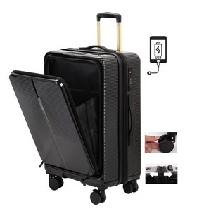 [YUWEIJIE] スーツケース キャリーケース フロントオープン 拡張機能付き キャリーバッグ 機内持ち込み カップホルダー付き USBポート付 