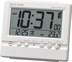 リズム(rhythm) 置き時計 白 9.1×10.5×5.2cm 電波時計 目覚まし時計 アラーム 温度 湿度 カレンダー 8rz201sr03