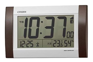 リズム シチズン 掛け時計 目覚まし時計 電波時計 デジタル R188 置き掛け兼用 カレンダー 温度 ・ 湿度 表示 茶 CITIZEN 8RZ188-006 24.