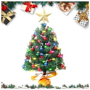 クリスマスツリー 卓上 45CM ミニクリスマスツリー LEDイルミネーションライト オーナメント付き 組立簡単 収納便利 インテリア用品 ホー