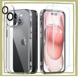 NIMASO ケース+ガラスフィルム(2枚)+カメラフィルム(1枚)IPHONE15用 ケース クリア 黄変防止 強化ガラス 保護フィルム ガイド枠付き カメ