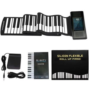 ロールピアノ 88鍵盤 電子ピアノ 2つのスピーカー内蔵 音符シール付き 128種類音色 128種類リズム 15デモ曲 USB充電式 MIDIキーボード 楽
