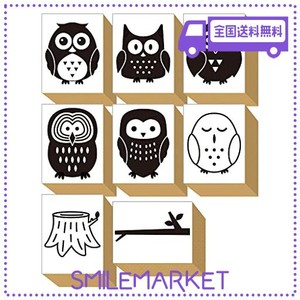 スタンプ かわいい おしゃれ ハンコ 木製 ゴム印 セット フクロウ OWL 切り株 おもしろ文具 文房具 便箋 一筆箋 梟 ミミズク ふくろう プ