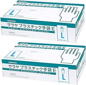 [サラヤ] 【まとめ買い】 使い捨て手袋 プラスチック手袋E 粉なし Lサイズ 100枚入 ×2個